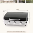 Summit Living 22-Inch Tabletop Griddle Portable Propane Gas Griddle with 3 Burners - Black
