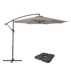 CorLiving 9.5-ft Solid/Sand Grey No-tilt Offset Patio Umbrella with Base