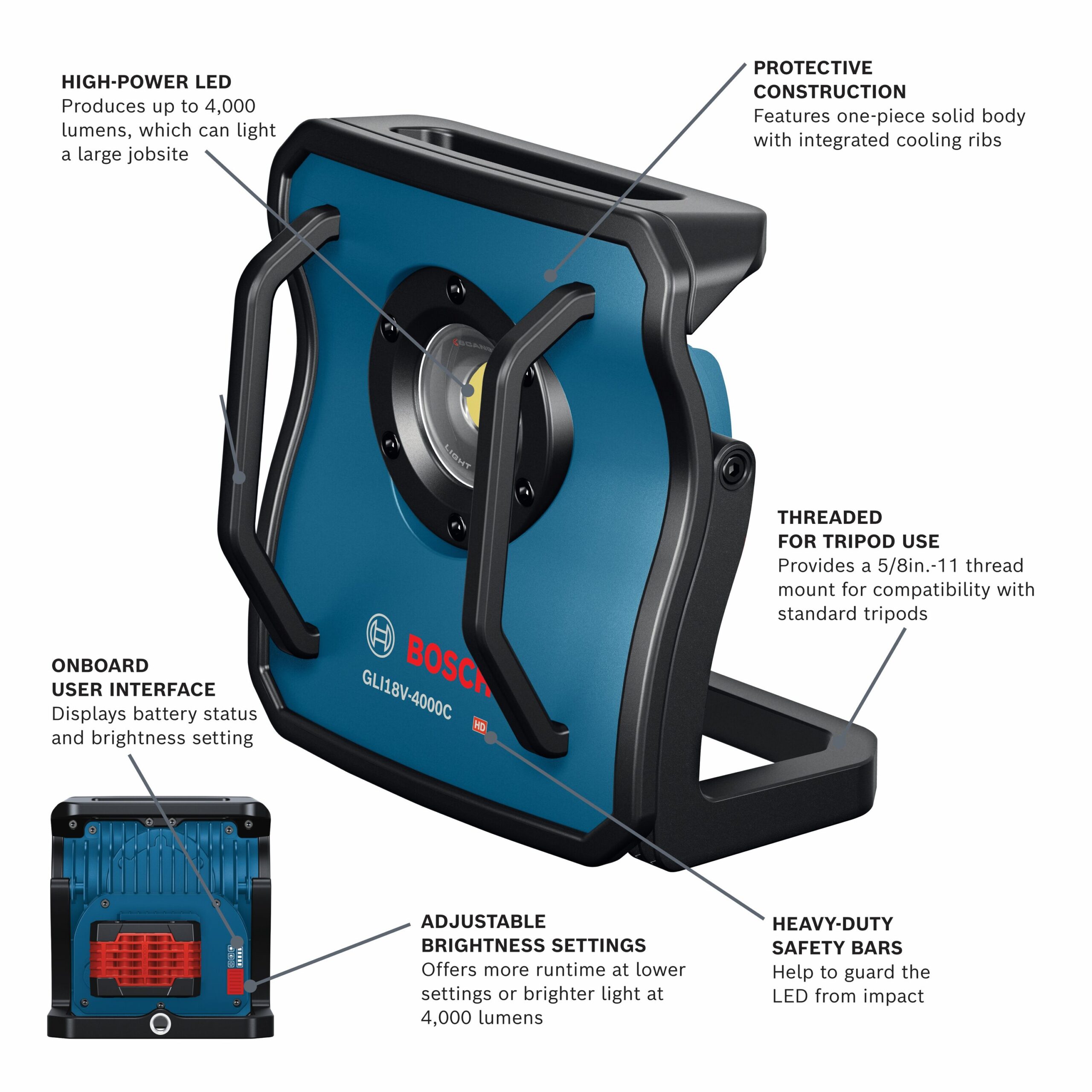 Bosch 18-volt Lithium Ion (li-ion) Cordless 4000-Lumen LED Rechargeable Power Tool Flashlight Bosch 18-volt Lithium Ion (li-ion) Cordless 4000-Lumen LED Rechargeable Power Tool Flashlight - Image 3