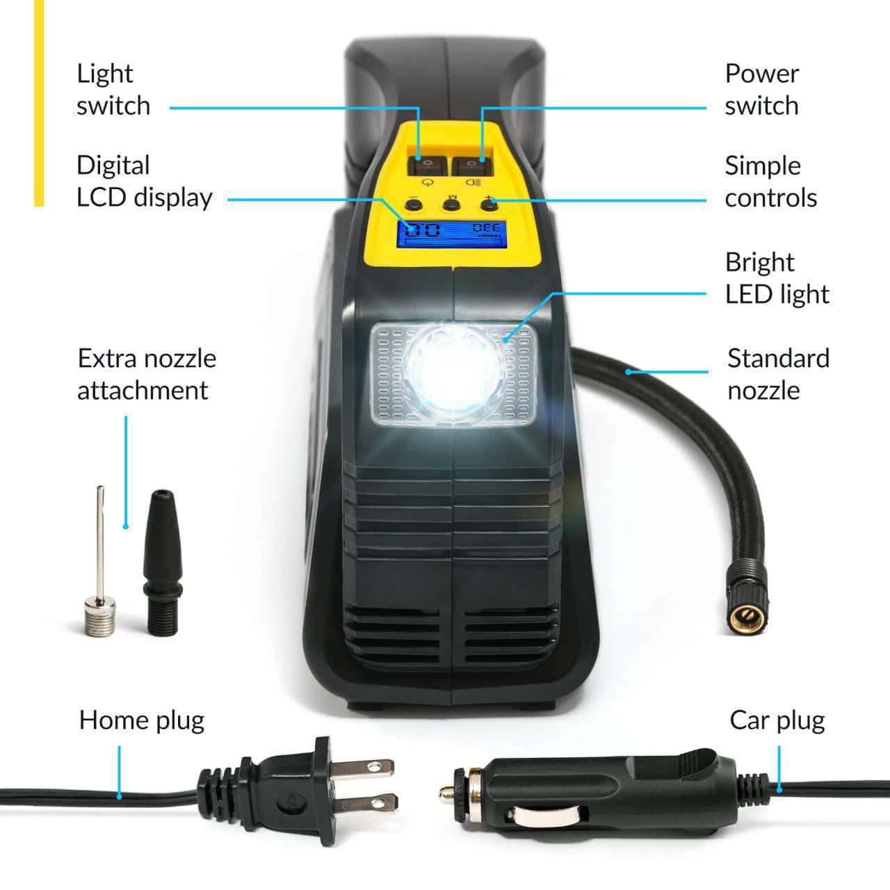 Kensun Air Compressor for Tires - Portable Tire Inflator Air Pump for Car - Electric Tire Compressor for Home and Car Kensun Air Compressor for Tires - Portable Tire Inflator Air Pump for Car - Electric Tire Compressor for Home and Car - Image 5
