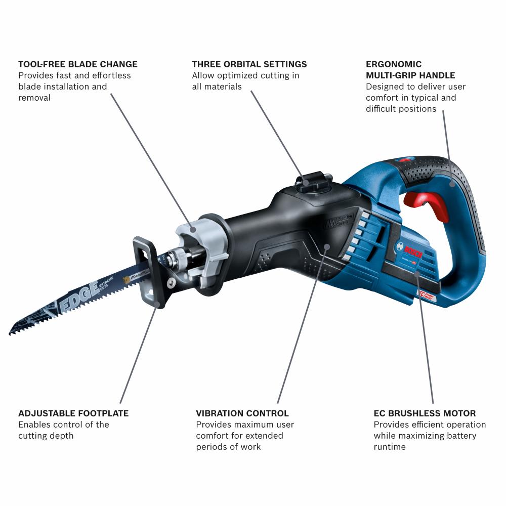 Bosch 18-volt Variable Speed Brushless Cordless Reciprocating Saw (Tool Only) Bosch 18-volt Variable Speed Brushless Cordless Reciprocating Saw (Tool Only) - Image 2