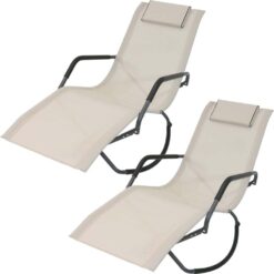 Sunnydaze Decor 2 Gray Metal Frame Chaise Lounge Chair(s) with Off-white Sling Seat