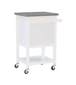 Linon White Wood Base with Stainless Steel Metal Top Rolling Kitchen Cart (25.5-in x 18-in x 36-in)