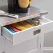 Linon White Wood Base with Stainless Steel Metal Top Rolling Kitchen Cart (25.5-in x 18-in x 36-in)