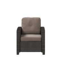 Patio Sense Wicker Mocha Metal Frame Stationary Chaise Lounge Chair(s) with Tan Cushioned Seat
