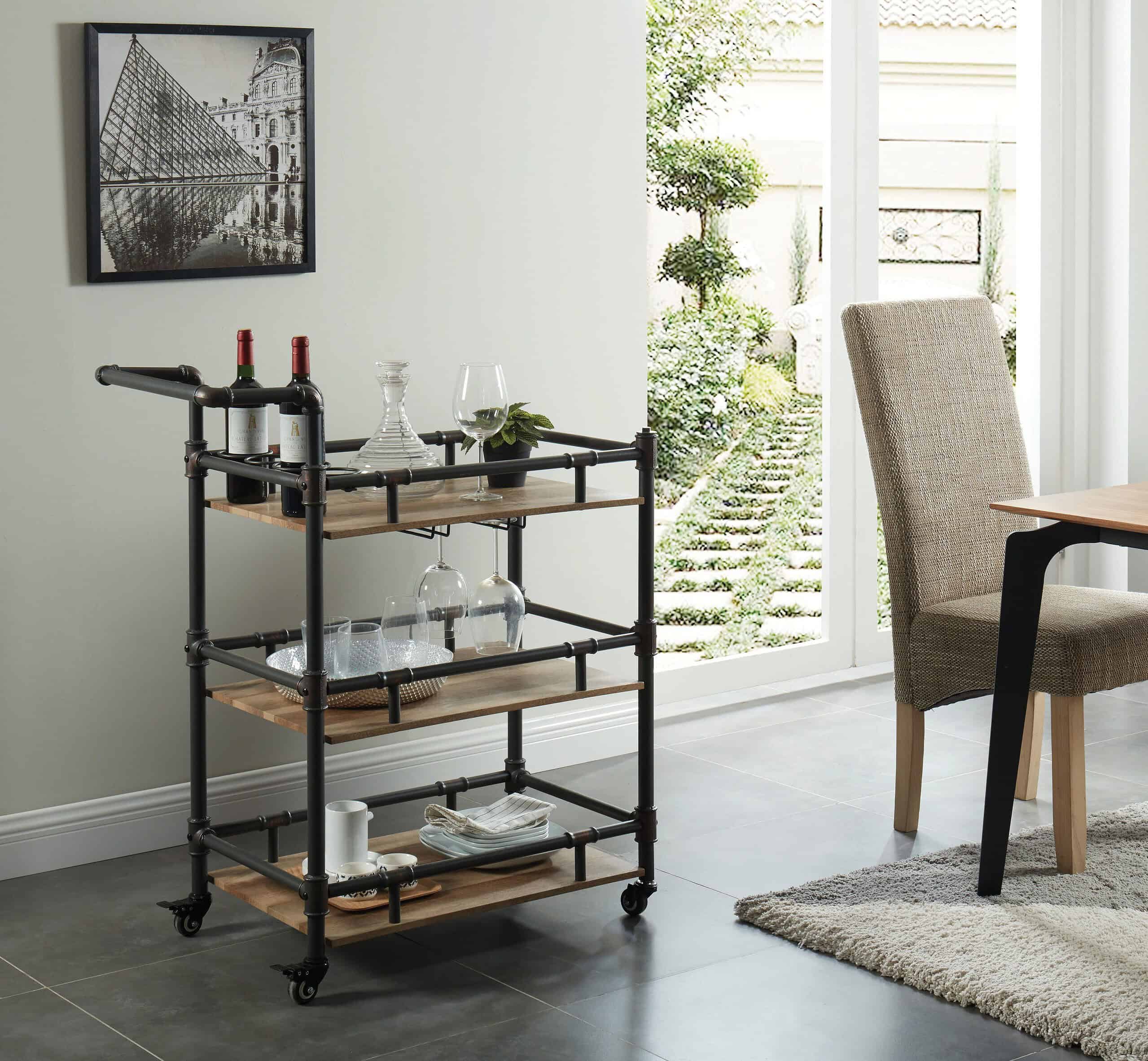 Furniture of America Black Metal Base with Wood Top Rolling Kitchen Cart (18.75-in x 35.63-in x 39.88-in) Furniture of America Black Metal Base with Wood Top Rolling Kitchen Cart (18.75-in x 35.63-in x 39.88-in) - Image 2