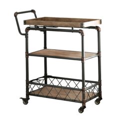 Furniture of America Black Metal Base with Wood Top Rolling Kitchen Cart (15.75-in x 34.25-in x 39.5-in)