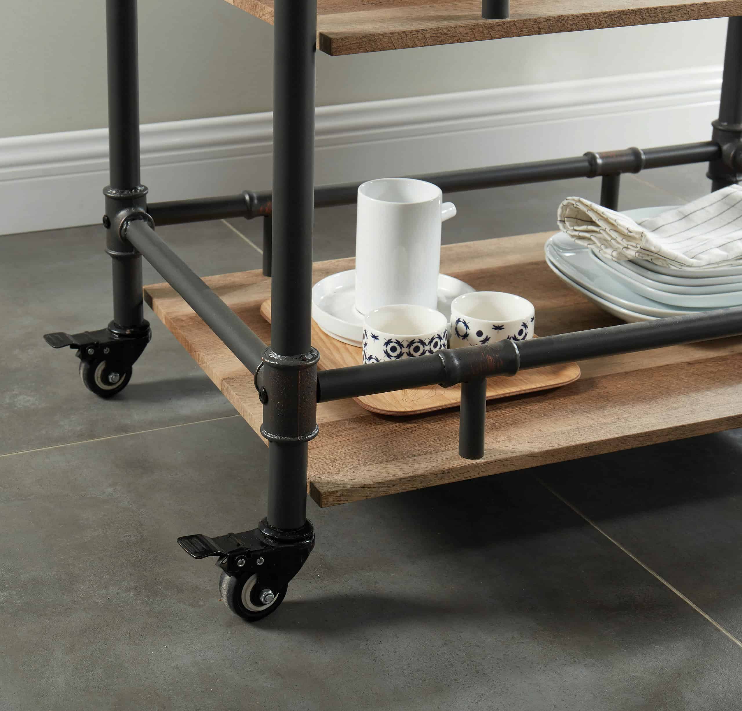 Furniture of America Black Metal Base with Wood Top Rolling Kitchen Cart (18.75-in x 35.63-in x 39.88-in) Furniture of America Black Metal Base with Wood Top Rolling Kitchen Cart (18.75-in x 35.63-in x 39.88-in) - Image 5