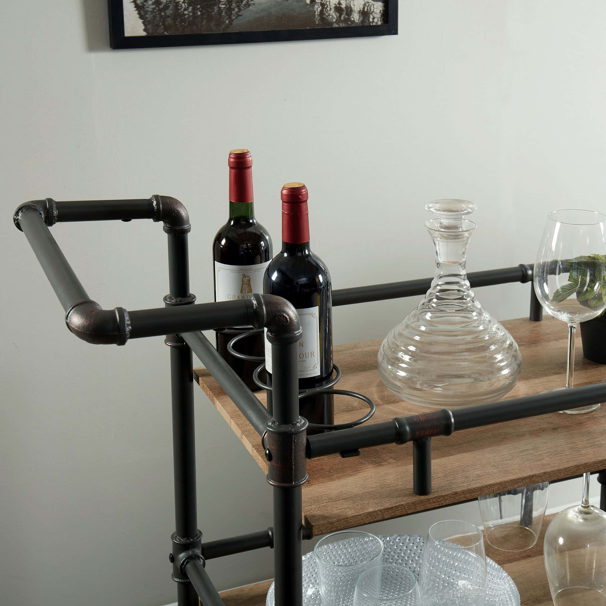 Furniture of America Black Metal Base with Wood Top Rolling Kitchen Cart (18.75-in x 35.63-in x 39.88-in) Furniture of America Black Metal Base with Wood Top Rolling Kitchen Cart (18.75-in x 35.63-in x 39.88-in) - Image 4