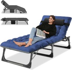Slsy Folding Bed Cot: 3.3 Inch Mattress, Pillow, 4-Reclining Positions, Camping Guest Bed