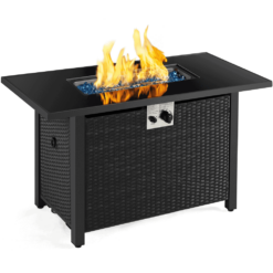 Easyfashion 43" Outdoor Gas Fire Pit 50,000 BTU with Tempered Glass Tabletop, Black
