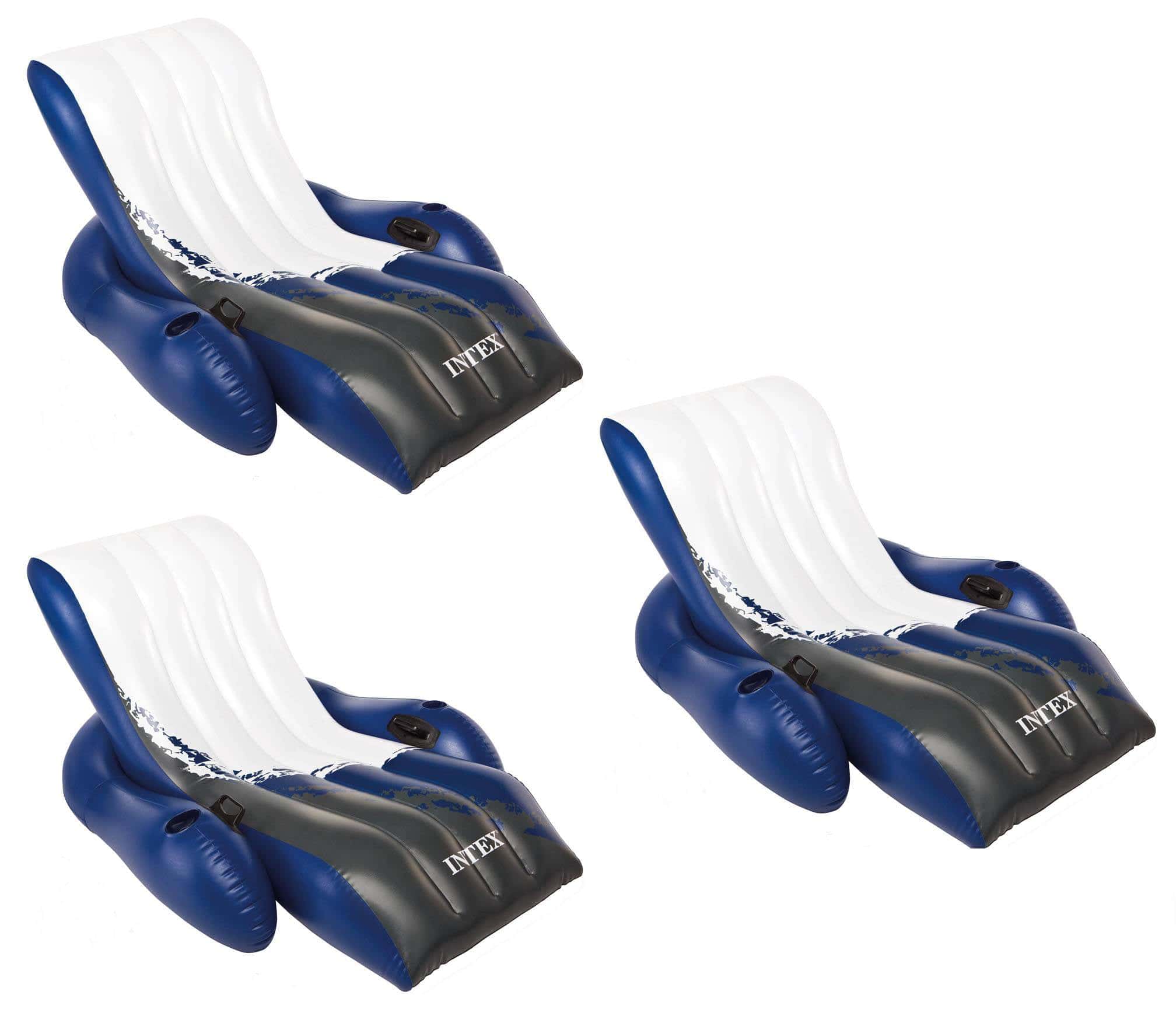 Intex Inflatable Floating Comfortable Recliner Lounges with Cup Holders (3 Pack) Intex Inflatable Floating Comfortable Recliner Lounges with Cup Holders (3 Pack)