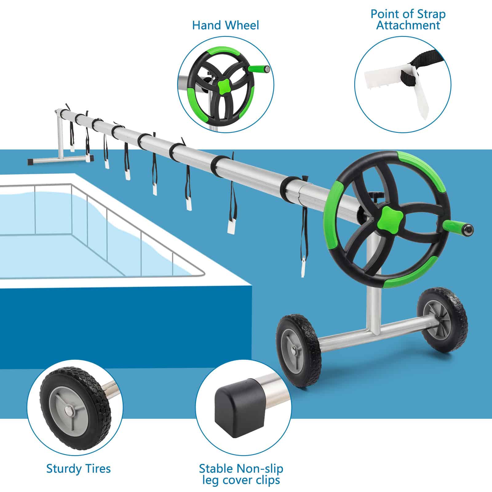 UBesGoo Upgraded Stainless Steel Solar Cover Reel For Swimming Pools Up To 18 Feet Wide Inground UBesGoo Upgraded Stainless Steel Solar Cover Reel For Swimming Pools Up To 18 Feet Wide Inground - Image 9