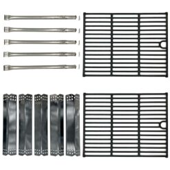 Main Burner & Flame Tamer & Cooking Grid Replacement Part Kit (5x Burners + 5x Flame Tamers + 2x Grids) for EG 720-0968C 5-Burner Propane Gas Grill