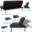 Easyfashion Convertible Black Faux Leather Futon Sofa Bed, Black