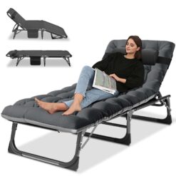 Docred 4-Fold Camping Cots for Adults & Kids, Adjustable 4-Position Folding Bed with 2-Sided Mattress & Pillow, Folding Sleeping Cot