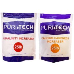 Puri Tech Chemicals 25 lb Calcium Hardness Increaser & 25 lb Alkalinity Increaser Kit for Swimming Pools & Spas Balance Chemical Levels Keep Surfaces & Water Clean