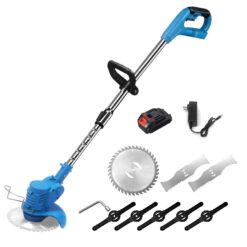 Docooler 21V Telescopic Handheld Cordless Grass Trimmer Electric Lawn Mower 1500mAh Rechargeable Battery Fast Multi Function Power Lithium Trimmer with / Stainless Steel Blade, Circular