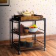 Benzara Brown Wood Base with Wood Top Rolling Kitchen Cart (15.7-in x 25.6-in x 33.9-in)