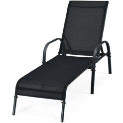 Clihome Outdoor Lounge Chair Black Metal Frame Stationary Chaise Lounge Chair(s) with Black Sling Seat