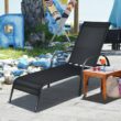 Clihome Outdoor Lounge Chair Black Metal Frame Stationary Chaise Lounge Chair(s) with Black Sling Seat
