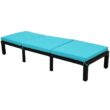 Clihome Chaise Lounge Chair Sun Bed Rattan Black Metal Frame Stationary Chaise Lounge Chair(s) with Blue Cushioned Seat