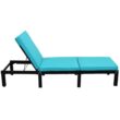 Clihome Chaise Lounge Chair Sun Bed Rattan Black Metal Frame Stationary Chaise Lounge Chair(s) with Blue Cushioned Seat