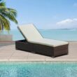 CASAINC Rattan Black Wood Frame Stationary Chaise Lounge Chair(s) with Black Cushioned Seat