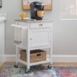 Linon White Wood Base with Stainless Steel Metal Top Rolling Kitchen Cart (25.5-in x 18-in x 36-in)