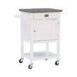 Linon White Wood Base with Stainless Steel Metal Top Rolling Kitchen Cart (25.5-in x 18-in x 36-in)
