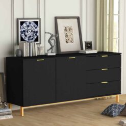 FUFU&GAGA Storage Cabinet 62.9-in W x 27.5-in H Wood Composite Black Freestanding Utility Storage Cabinet