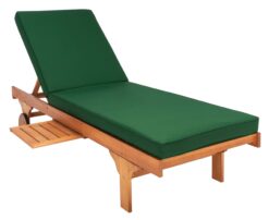 Safavieh Newport Natural Wood Frame Stationary Chaise Lounge Chair(s) with Green Cushioned Seat