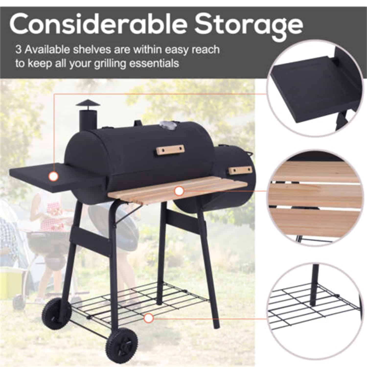 48" Steel Portable Backyard Charcoal BBQ Grill and Offset Smoker Combo Backyard 48" Steel Portable Backyard Charcoal BBQ Grill and Offset Smoker Combo Backyard - Image 4