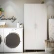 Ameriwood Home Camberly 35.68-in W x 74.31-in H Wood Composite Ivory Oak/Magnolia Oak Freestanding Utility Storage Cabinet