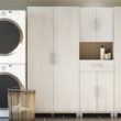 Ameriwood Home Camberly 23.46-in W x 75.25-in H Wood Composite Ivory Oak/Magnolia Oak Freestanding Utility Storage Cabinet
