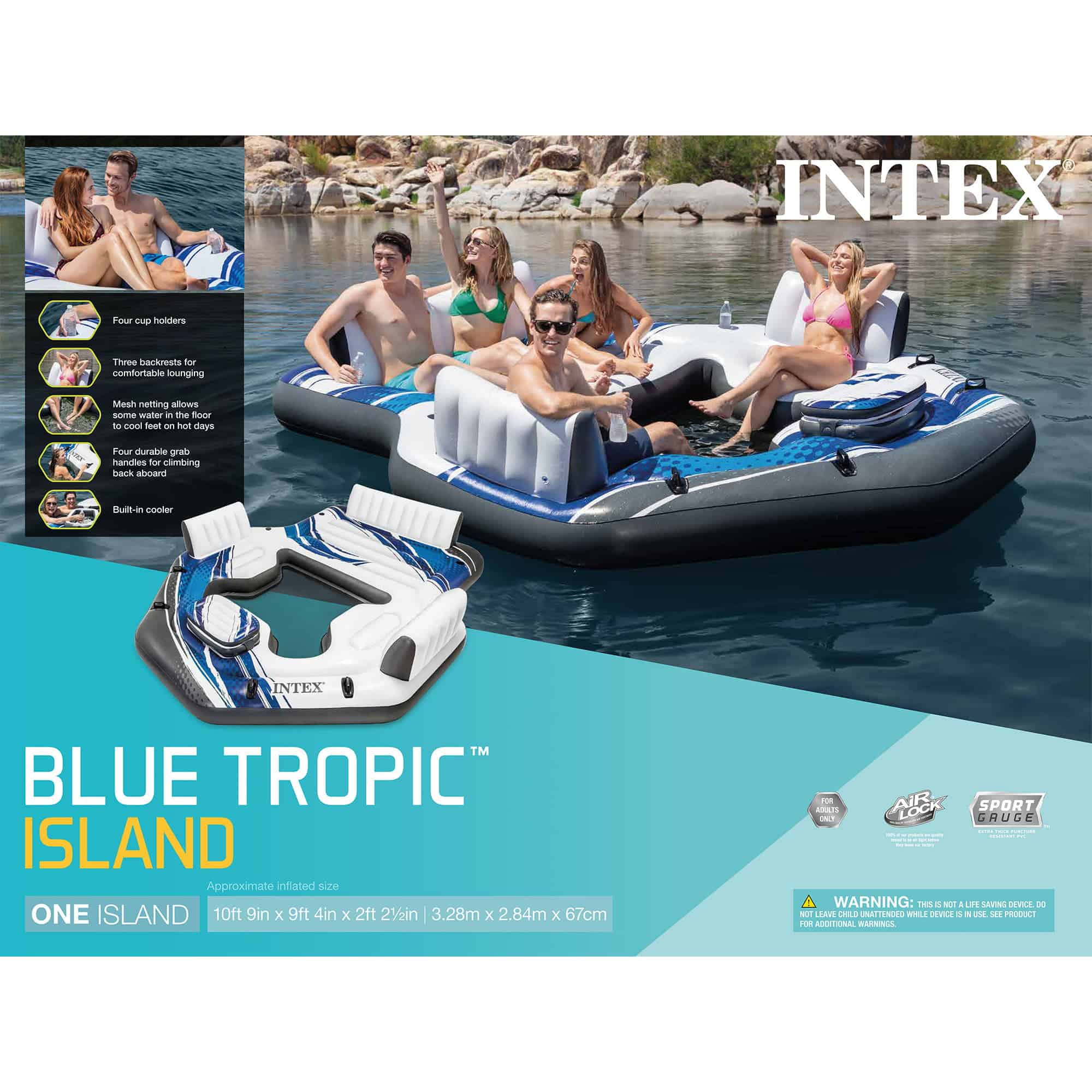 Intex Blue Tropic Inflatable Lake Island Float with Cooler and Cupholders Intex Blue Tropic Inflatable Lake Island Float with Cooler and Cupholders - Image 8
