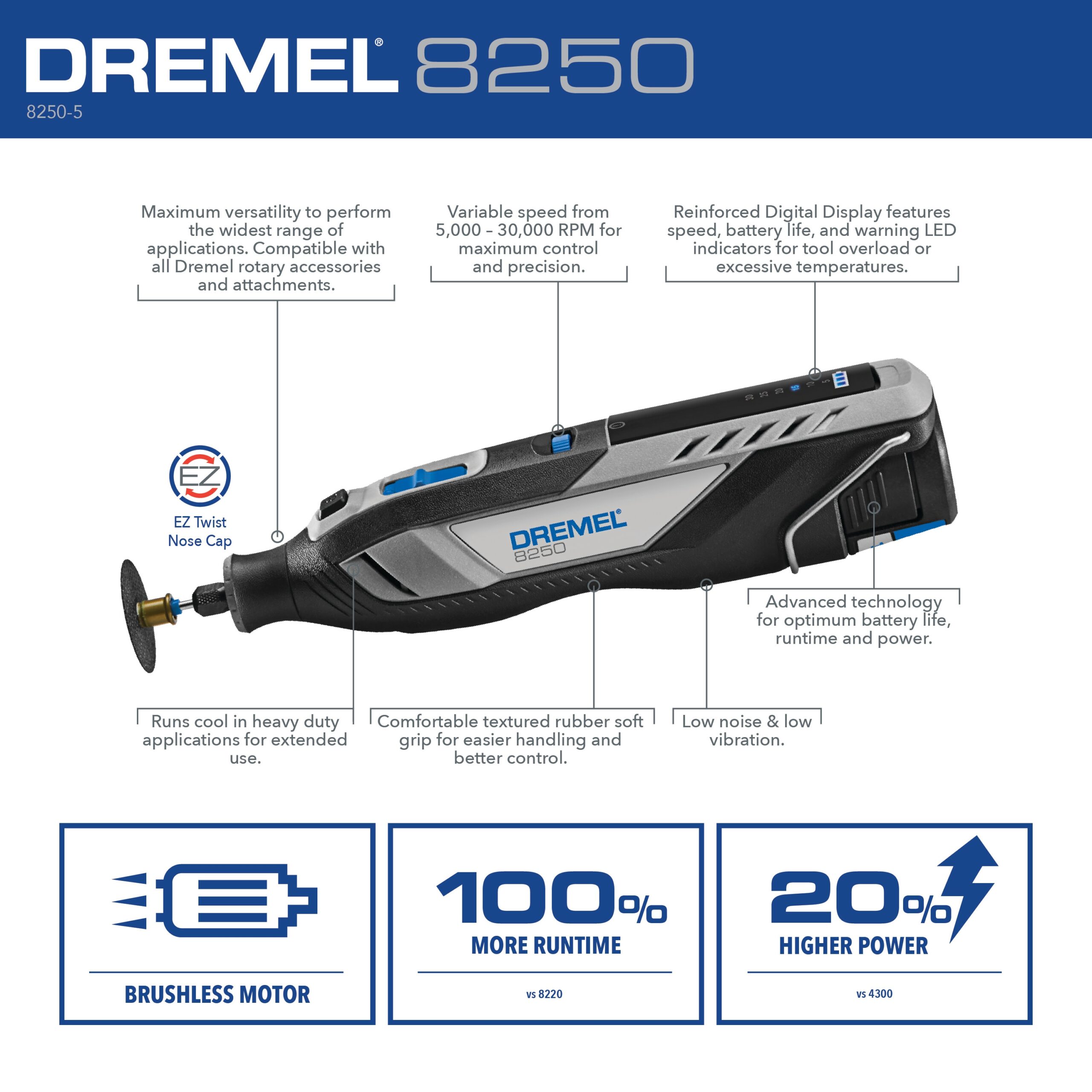 Dremel 8250 11-Piece Variable Speed Cordless 12-volt 3-Amp Multipurpose Rotary Tool with Soft Case Dremel 8250 11-Piece Variable Speed Cordless 12-volt 3-Amp Multipurpose Rotary Tool with Soft Case - Image 3
