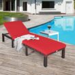 Clihome Outdoor Chairs Rattan Brown Metal Frame Stationary Chaise Lounge Chair(s) with Red Cushioned Seat