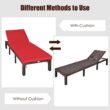 Clihome Outdoor Chairs Rattan Brown Metal Frame Stationary Chaise Lounge Chair(s) with Red Cushioned Seat