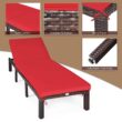 Clihome Outdoor Chairs Rattan Brown Metal Frame Stationary Chaise Lounge Chair(s) with Red Cushioned Seat