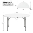 MoNiBloom 5 foot Bi-Fold Plastic Table, Foldable Round Indoor Outdoor Desk for Kitchen Party Wedding, White
