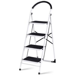 WELLFOR 4-Step 330-lb Capacity Black Steel Foldable Step Stool