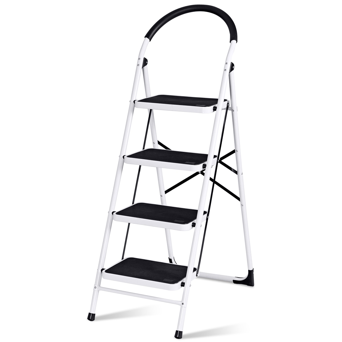 WELLFOR 4-Step 330-lb Capacity Black Steel Foldable Step Stool WELLFOR 4-Step 330-lb Capacity Black Steel Foldable Step Stool