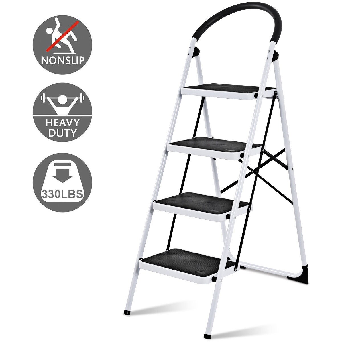 WELLFOR 4-Step 330-lb Capacity Black Steel Foldable Step Stool WELLFOR 4-Step 330-lb Capacity Black Steel Foldable Step Stool - Image 7