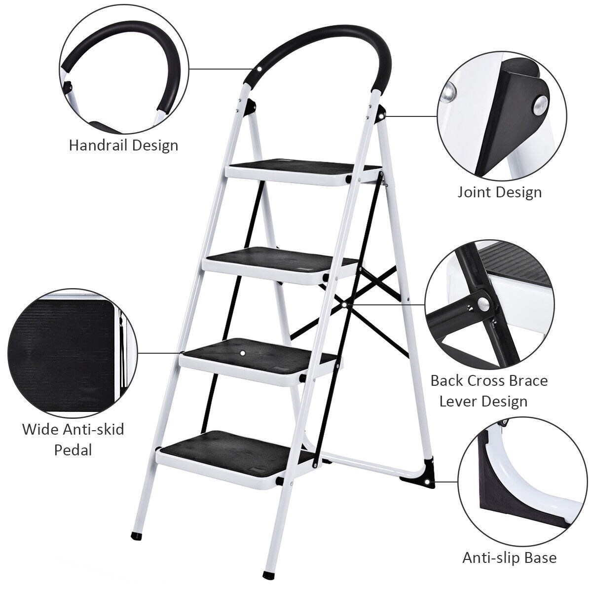 WELLFOR 4-Step 330-lb Capacity Black Steel Foldable Step Stool WELLFOR 4-Step 330-lb Capacity Black Steel Foldable Step Stool - Image 3