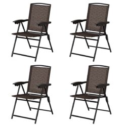 Costway 4PCS Folding Sling Chairs Steel Armrest Patio Garden Camping W/Adjustable Back