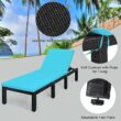 WELLFOR Outdoor Chaise Lounge Rattan Frame Stationary Chaise Lounge Chair(s) with Blue Cushioned Seat