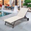 Crestlive Products Patio chaise lounge Set of 2 Aluminum Frame In Classic Brown with Off-white Textilene Fabric Sling Seat