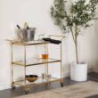 Grayson Lane Brown Metal Base with Glass Metal Top Rolling Kitchen Cart (14-in x 37.5-in x 31-in)