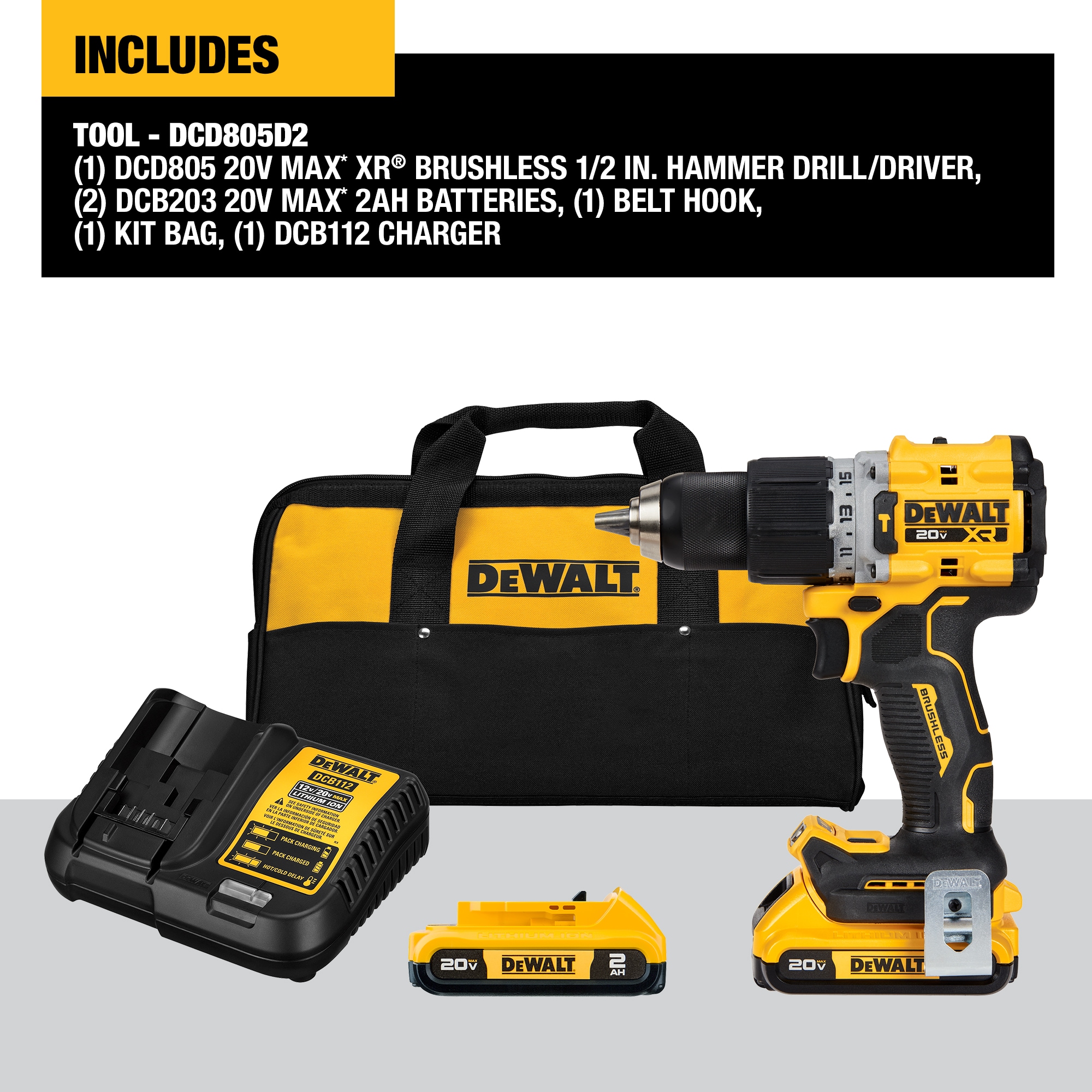 DEWALT 20V MAX XR Brushless Cordless 1/2-in Hammer Drill/Driver Kit DEWALT 20V MAX XR Brushless Cordless 1/2-in Hammer Drill/Driver Kit - Image 2